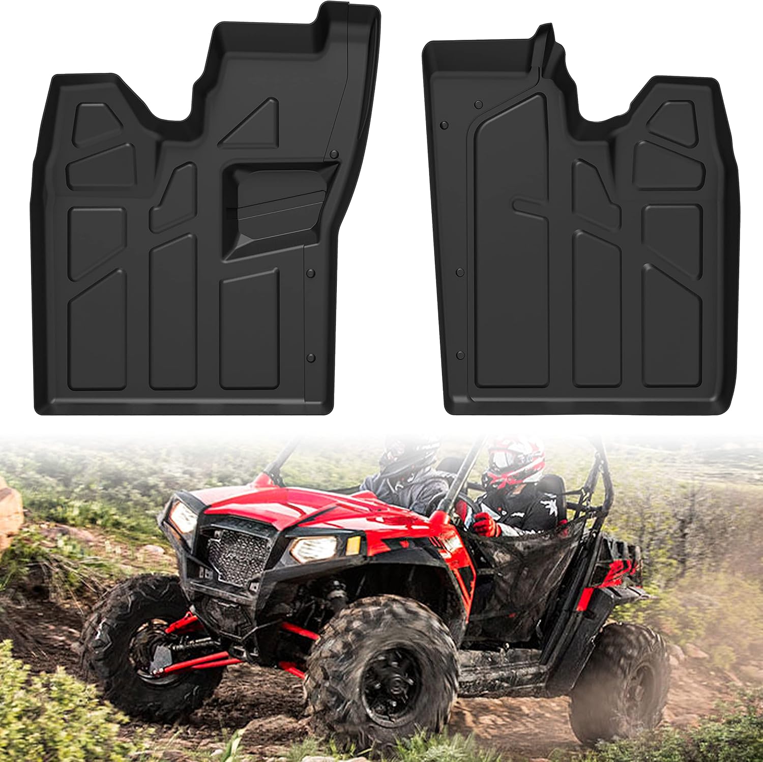 SAUTVS Front Row Floor Liners Floor Mats for Polaris RZR 570 800 900 2008-2015 Accessories, All Weather Protection Slush Mats
