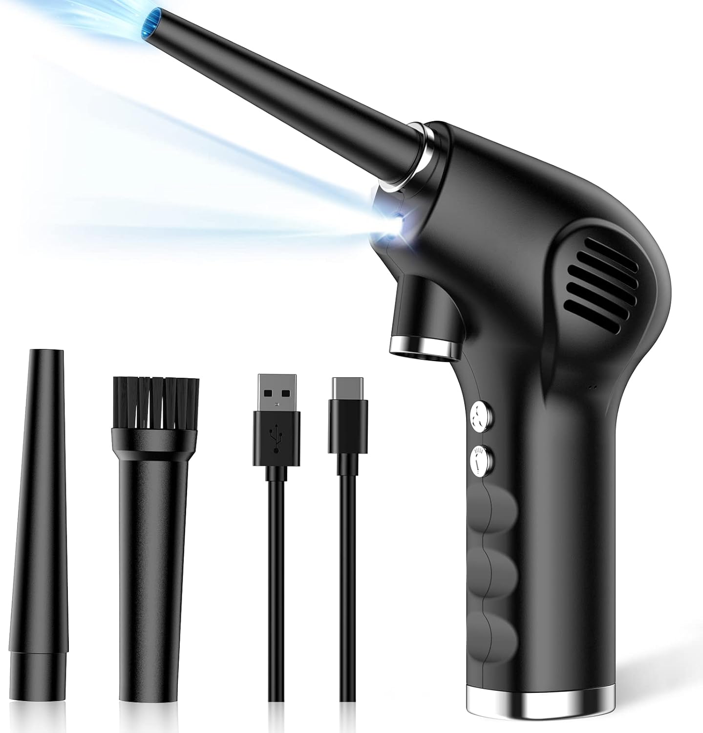 Electric Air Duster, Cordless Compressed Air Blower with 40000RPM Motor, 6000mAh Rechargeable Battery, LED Light, Electric Air Can for Computer Keyboard Electronics Cleaning Pack of 2