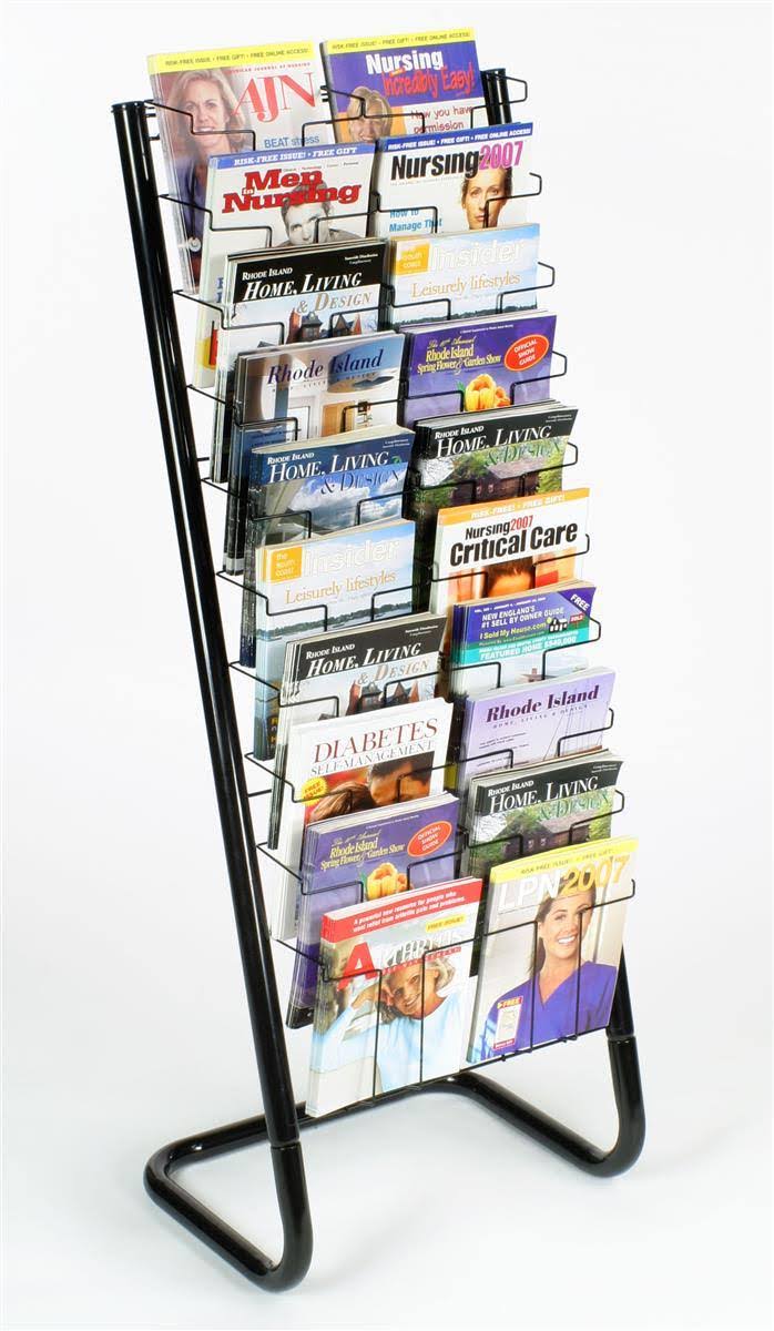 57 inch Floor-Standing Wire Magazine Rack, 20 Pockets, Tiered Design - Black (wfm1020a)