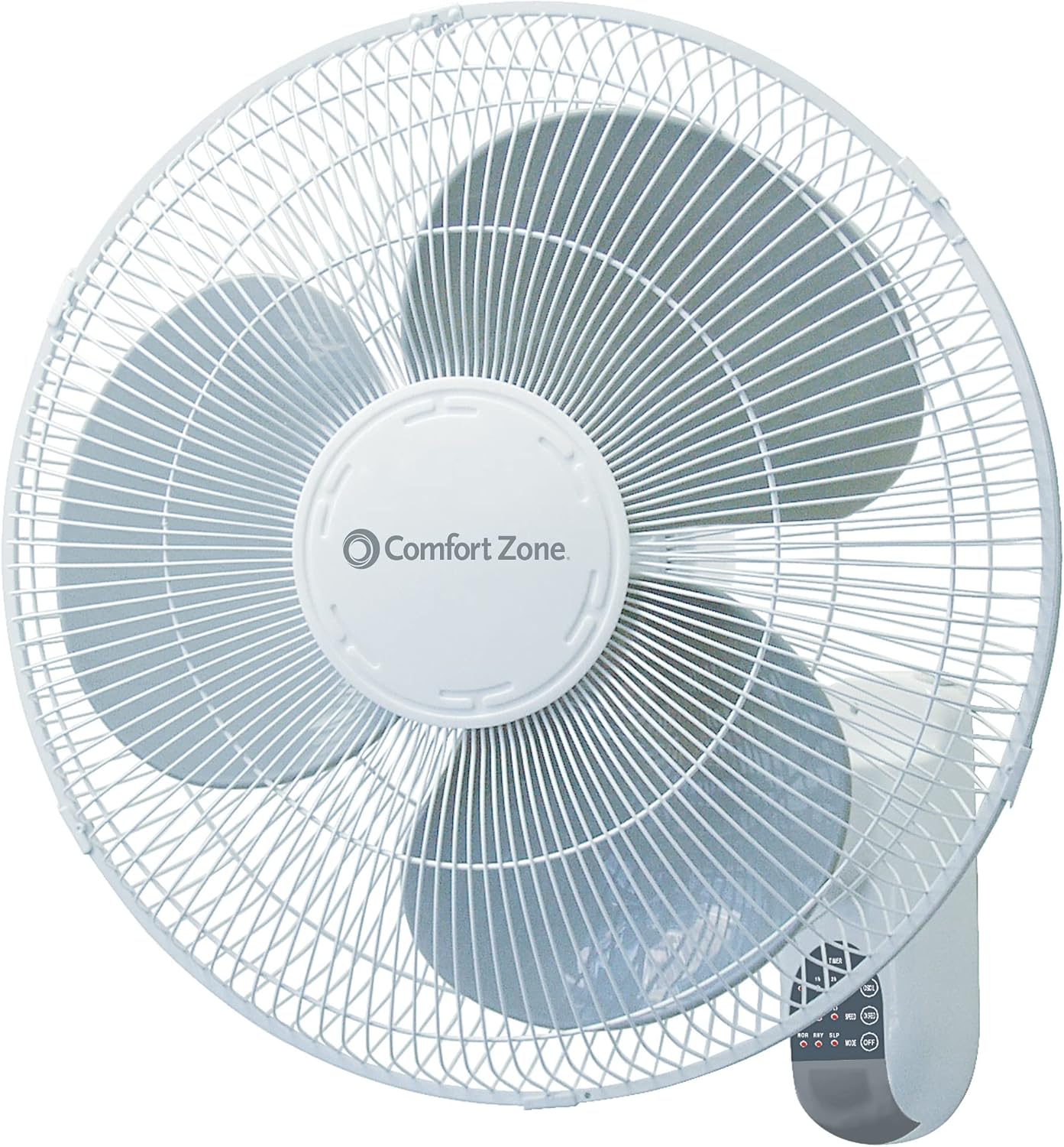 16” Wall Mount Fan House Fan by Comfort Zone | 3-speed Options, Adjustable Tilt Head, Variable Length Timer. Powerful Air Flow (White) Pack of 2