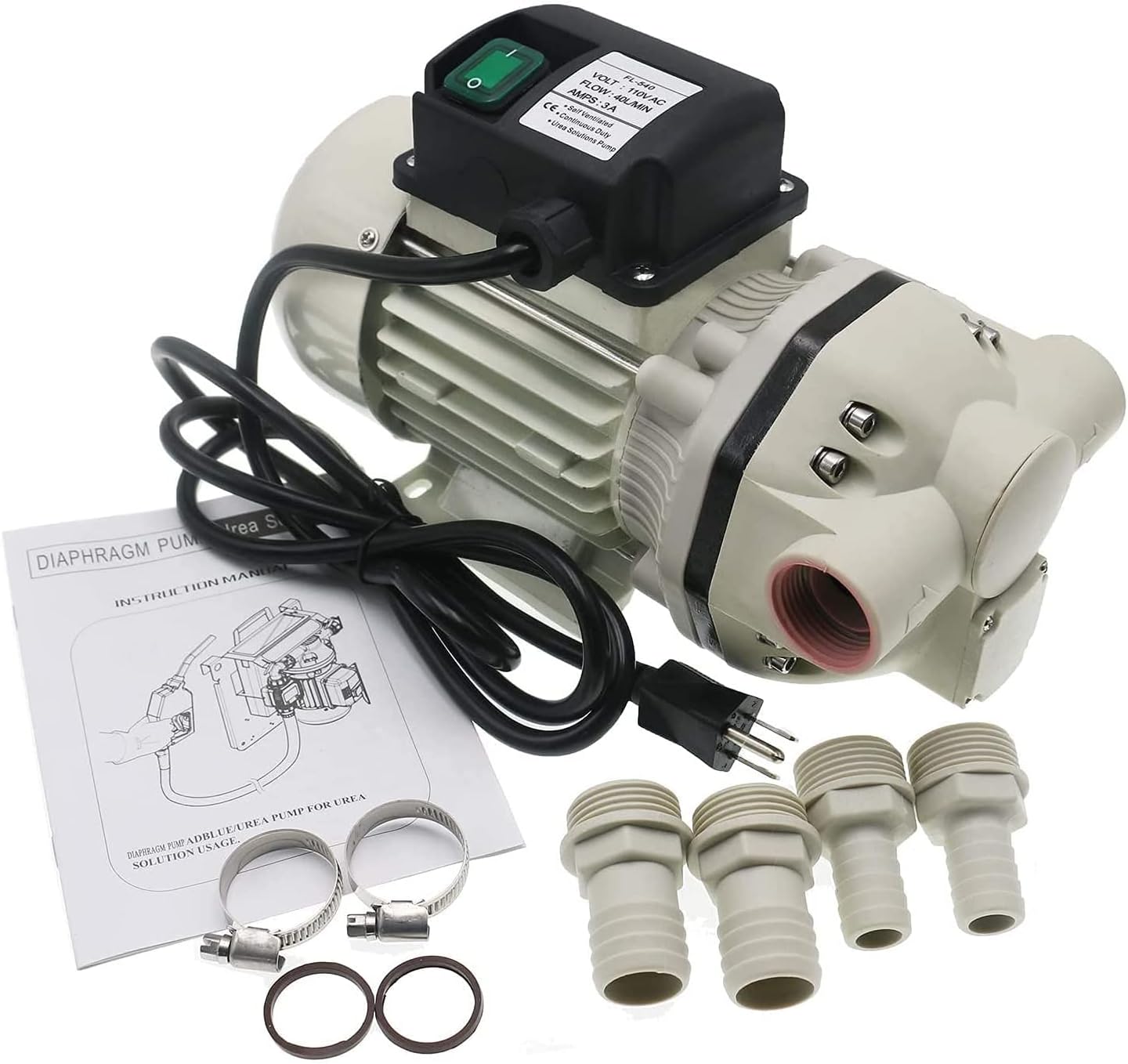 Diaphragm Irrigation Self priming Electric Water Pump, 110v Pressure Transfer 22PSI 10.5 GPM Lift 11 m, Urea resistance, Acid Alkali resistance & Corrosion White, Pump FL-540B, 11.8x5.5x7.5 inches