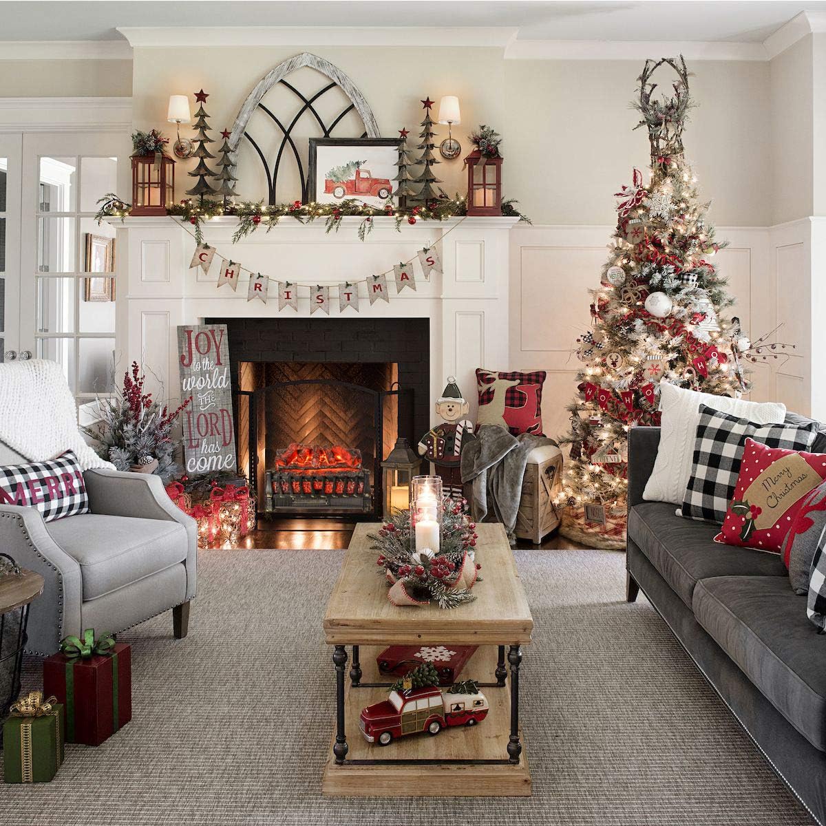 TOOCAPRO Electric Fireplace logs 21in Inserted Heater Realistic Dancing Flame Effect with Adjustable 5-Level Brightness Remote Overheating Protection Design Christmas Home Decoration