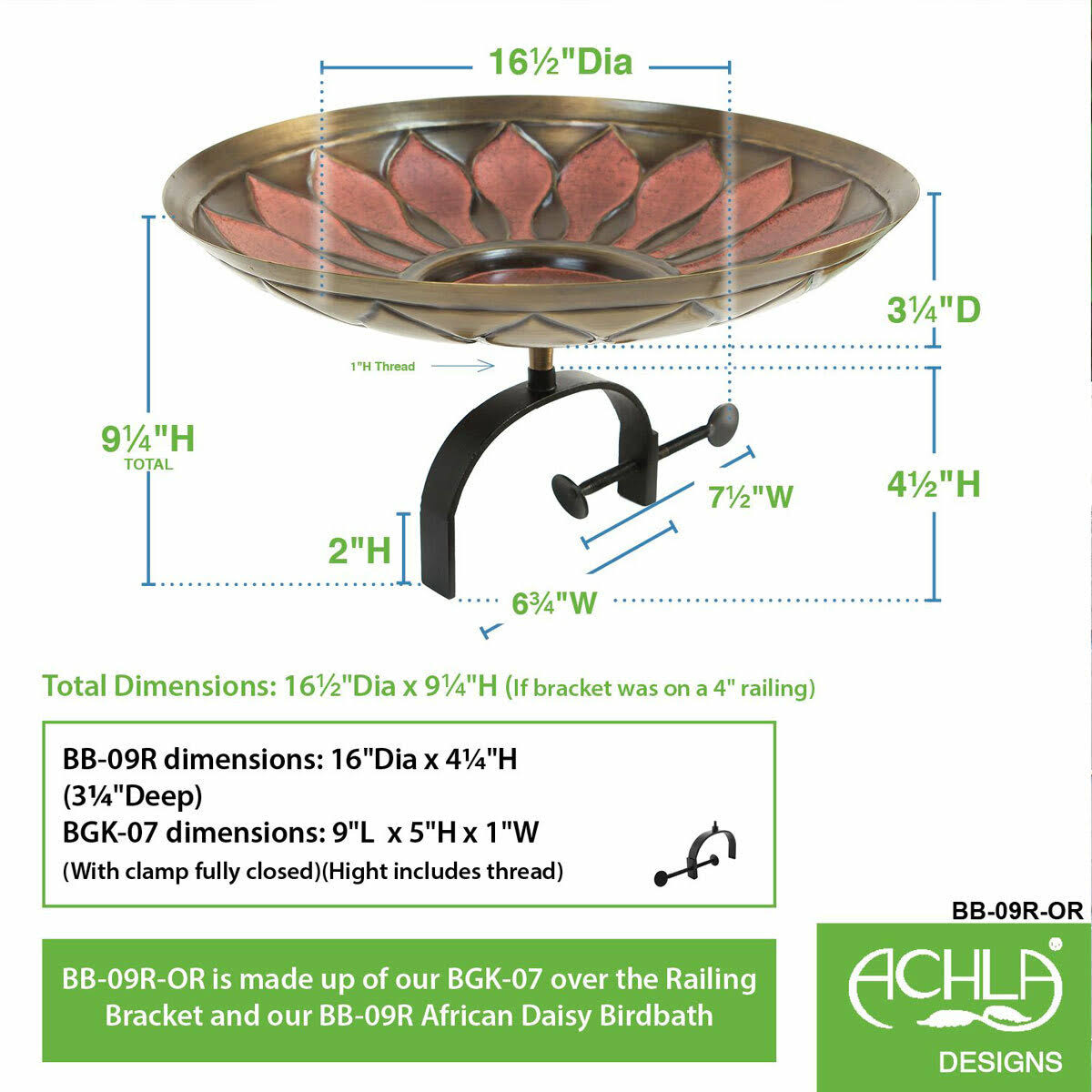 Red African Daisy Birdbath with Over Rail Bracket