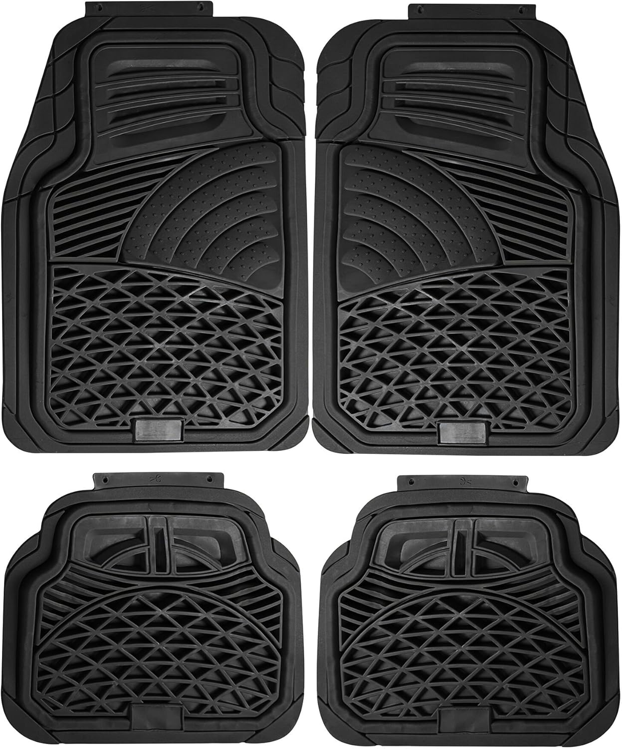 Johns FMS-24 All-Weather Water Proof Rubber Car Mats - 4 Piece Water-Proof Auto Floor Mats Set - All-Season Car Mats for Automotive Use - Car, SUV, Truck, Van, Pickup - Black