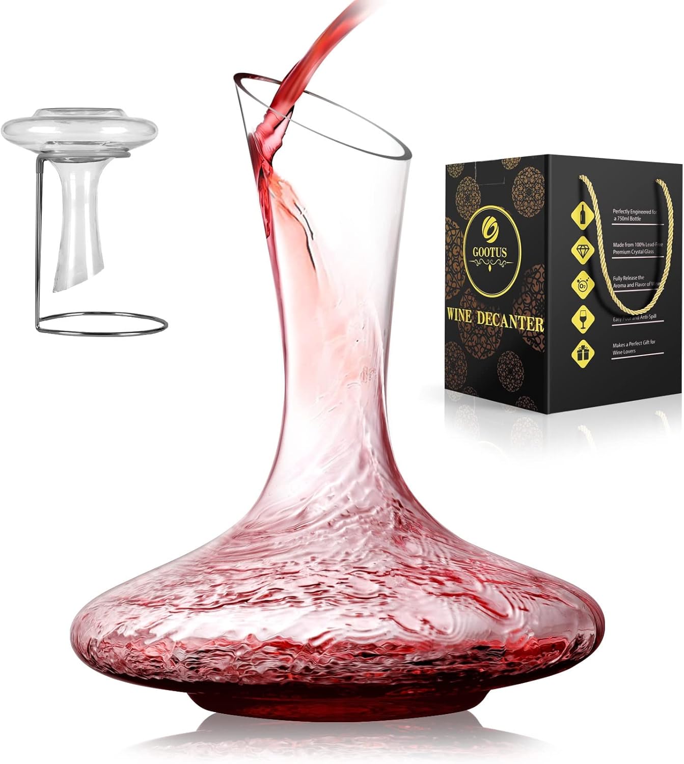 Wine Decanter Set with Wine Aerator - Hand Blown Lead-free Crystal Wine Carafe, Great Gift for Christmas, Weddings and Wine Enthusiasts Pack of 2