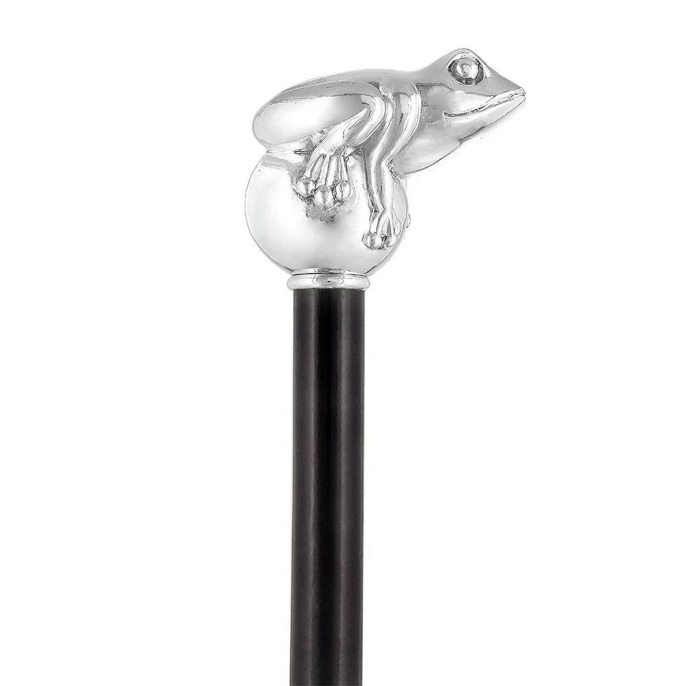 Sterling Silver Frog Walking Stick with Black Beechwood Shaft and Col