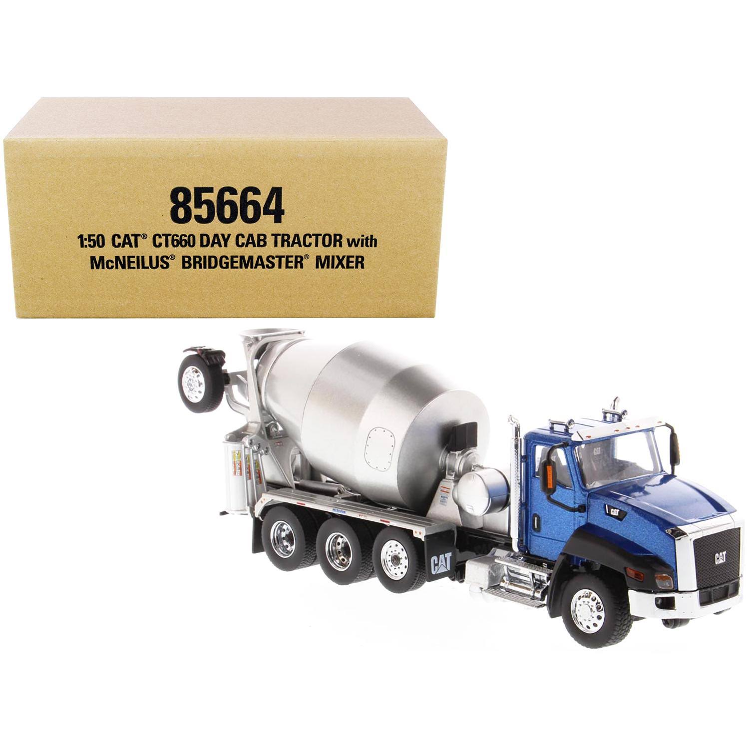 Cat Caterpillar CT660 Day Cab Tractor with Mcneilus Concrete Mixer Truck Blue Metallic 1/50 Diecast Model by Diecast Masters