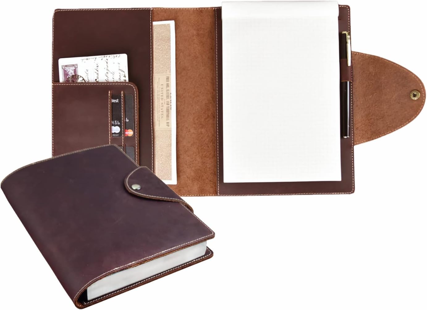 AZXCG Leather Journal Cover Notebook Folder ,Personalized Planer Card Holders,Christmas Gift for son -Dark Brown Pack of 2