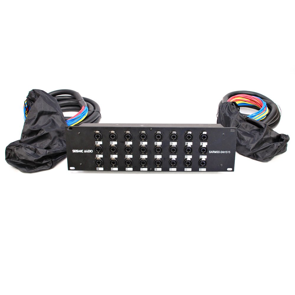 Seismic Audio - SARMSS-24x1515 - 24 Channel XLR TRS Combo Splitter Snake Cable - two 15' XLR trunks Rack Mount