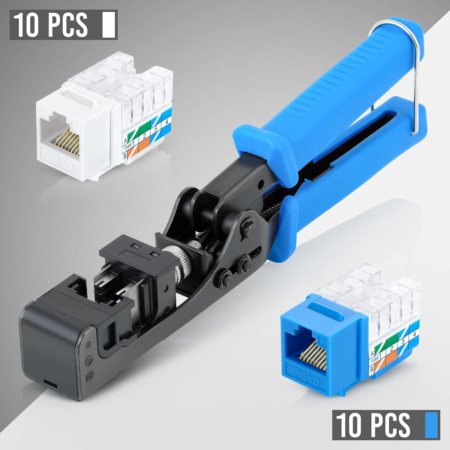 Everest Media Solutions easyJACK - Speed Termination Tool - Compatible Only with Everest Media RJ45 UTP Keystone Jacks - With 10 Blue & 10 White Cat6/5e Connectors