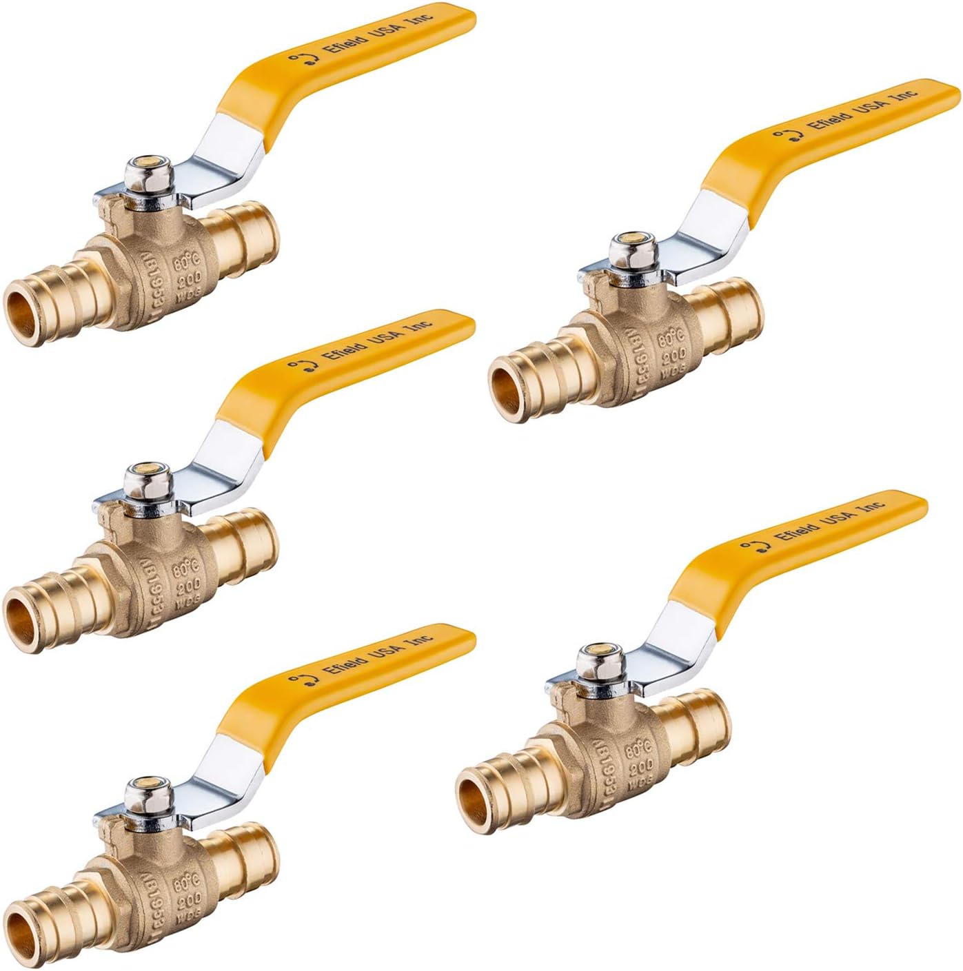 (Pack of 5) EFIELD 3/4 Inch Pex Brass Full Port Shut-off Ball Valve, Yellow Handle Lead Free Brass UPC Certified Pack of 2