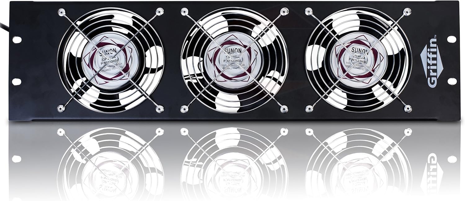 GRIFFIN Rackmount Cooling Fan | 3U Ultra-Quiet Triple Exhaust Fans, Keep Studio Audio Equipment Gear Cool | Rack Mount on Network IT System Server Rails | DJ PA AMP Temperature Control Panel Cabinet Pack of 2