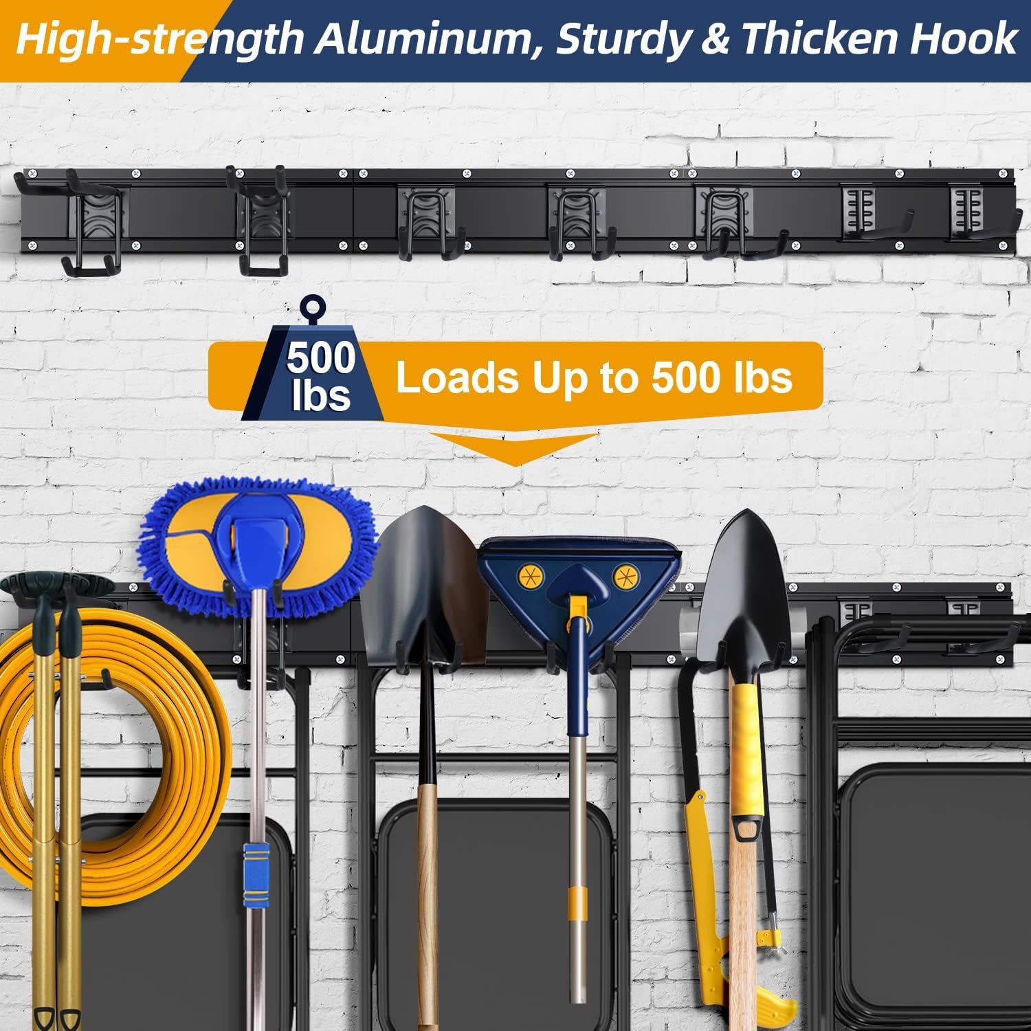 Garage Tool Organizer Wall Mount Garden Tool Organizer 48 Inch Adjustable Garage Organization Shovel Holder Wall Mount Tool Hanger Holds 500lbs, Garage Organization for Rake Mop Shovel Snowboard Pack of 2