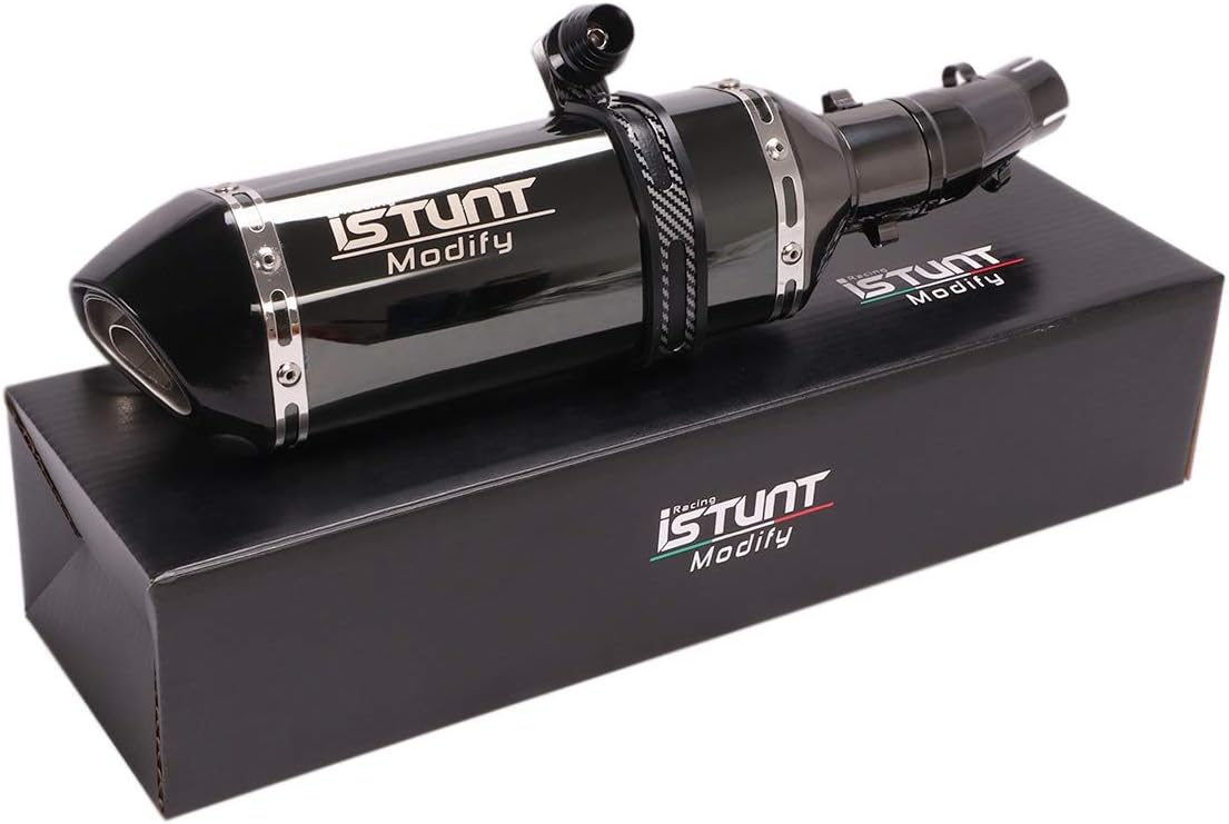 ISTUNT Motorcycle Slip on Half Exhaust System Muffler Pipe for KAWASAKI Ninja 300 Z250 Z300 2013-2017 Ninja 250R 2008-2017 Full Gossy Black
