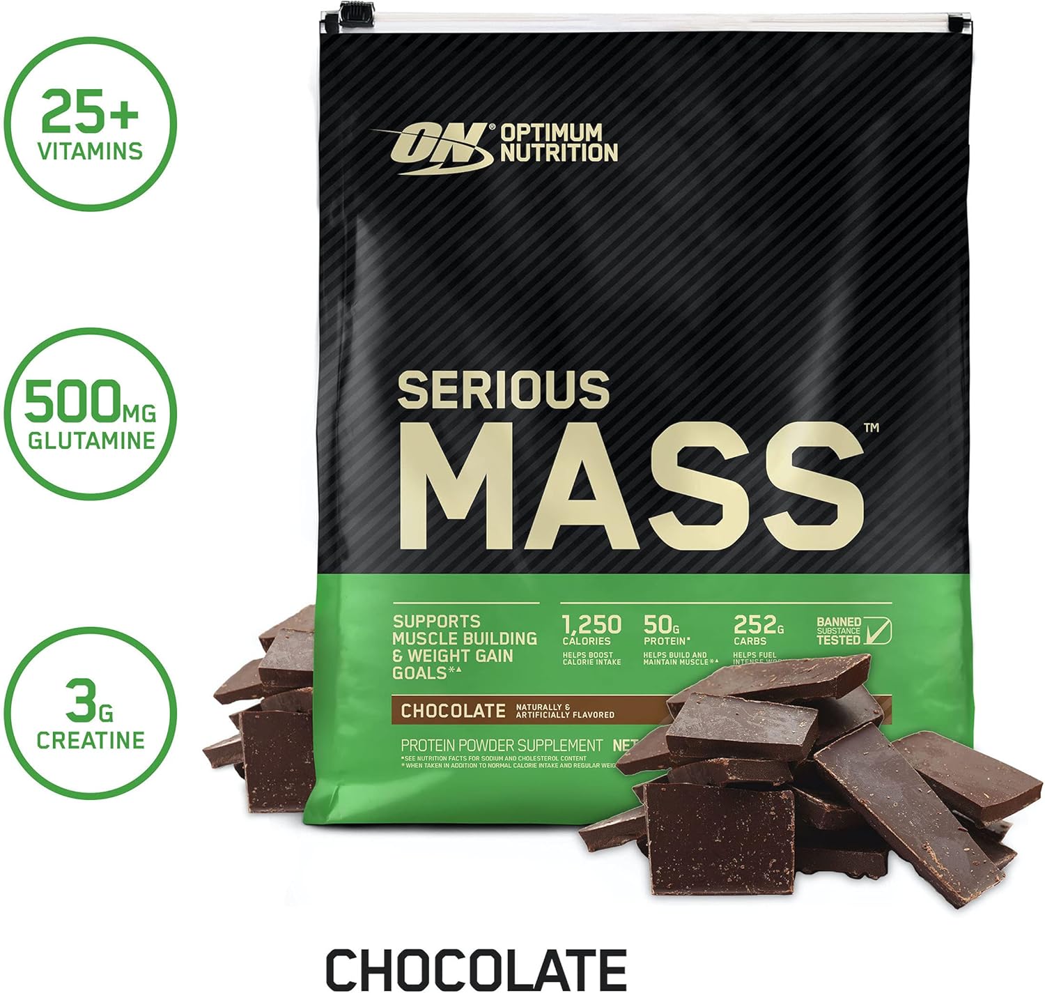 Optimum Nutrition Serious Mass Weight Gainer Protein Powder, Vitamin C, Zinc and Vitamin D for Immune Support, Chocolate, 12 Pound (Packaging May Vary) Pack of 2