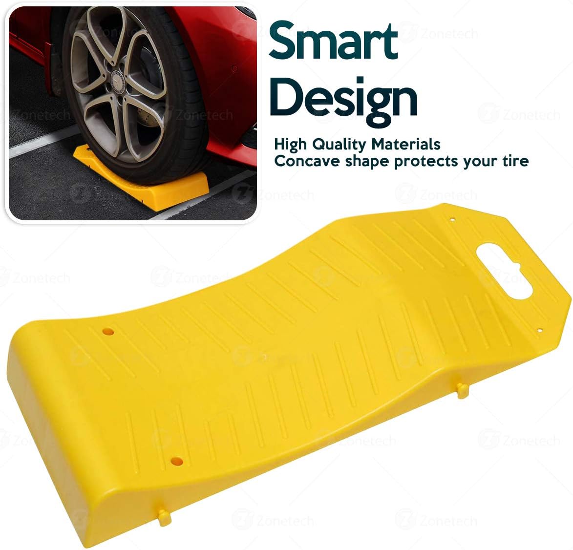Zone Tech Tire Saver Ramps - Premium Quality Anti- Slip Design Portable Highly Visible Yellow Tire Cradle Vehicle Travel Ramps for Storage-Flat Spot and Flat Tire Prevention Pack of 2