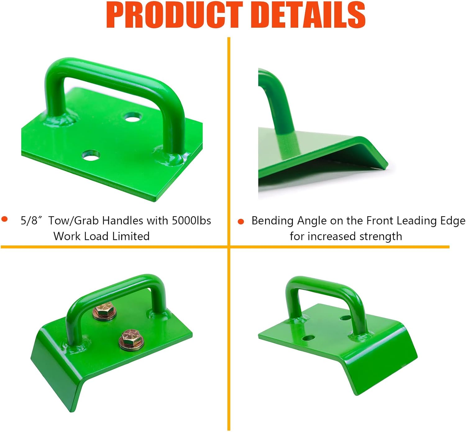 OneChoi Tractor Bucket Hooks, Bolt on Hooks, 5/8&rdquo; Tow/Grab Handles, Tow Hook Bolts with 60&deg; Curved Edge for John Deere Bucket 1 PACK (Standard Duty Bucket 1.5&ldquo; Bolt)