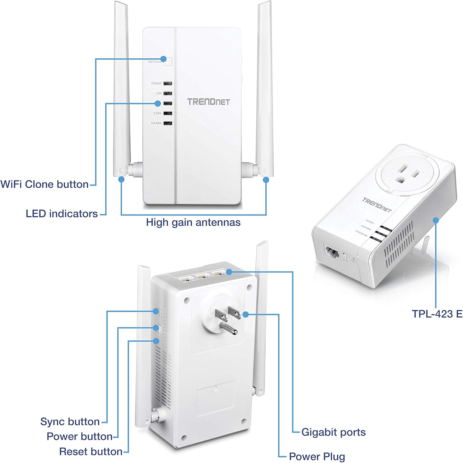 TRENDnet Wi-Fi Everywhere Powerline 1200 AV2 Dual-Band AC1200 Wireless Access Point Kit, TPL-430APK, Includes 1 x TPL-430AP and 1 x TPL-423E, Dual-Band Wireless AC1200 Access Point,3 x Gigabit Ports