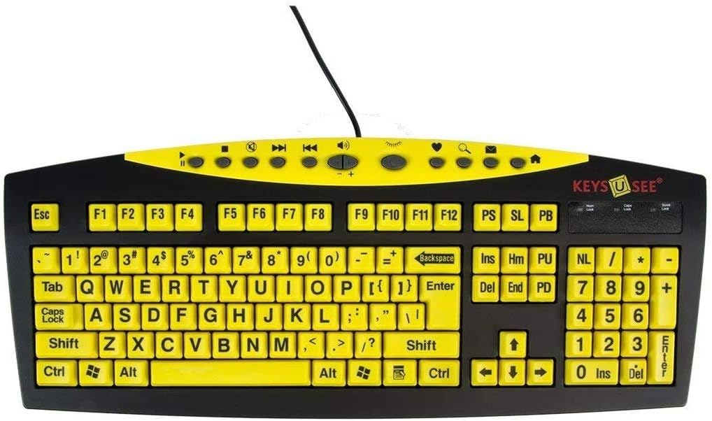 AbleNet Keys-U-See Large Print US English USB Wired Yellow Keyboard, Standard Size Keys with Large Letters - Product Number: 10090103 Pack of 2