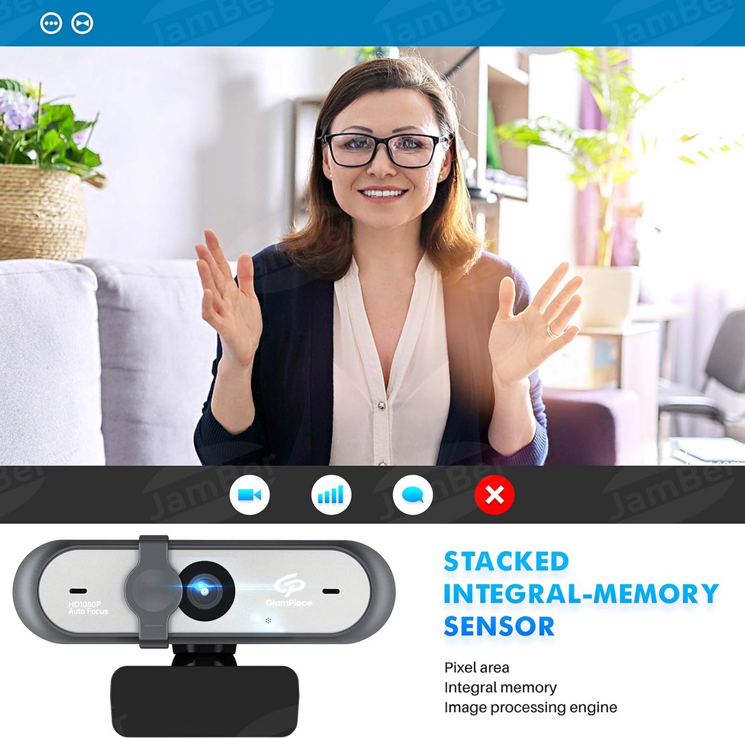 JamBer HD Webcam Autofocus, Webcam 1080p with Stereo Microphone, Live Streaming Camera Desktop or Laptop USB Webcam for Widescreen Video Calling and Recording Pack of 2