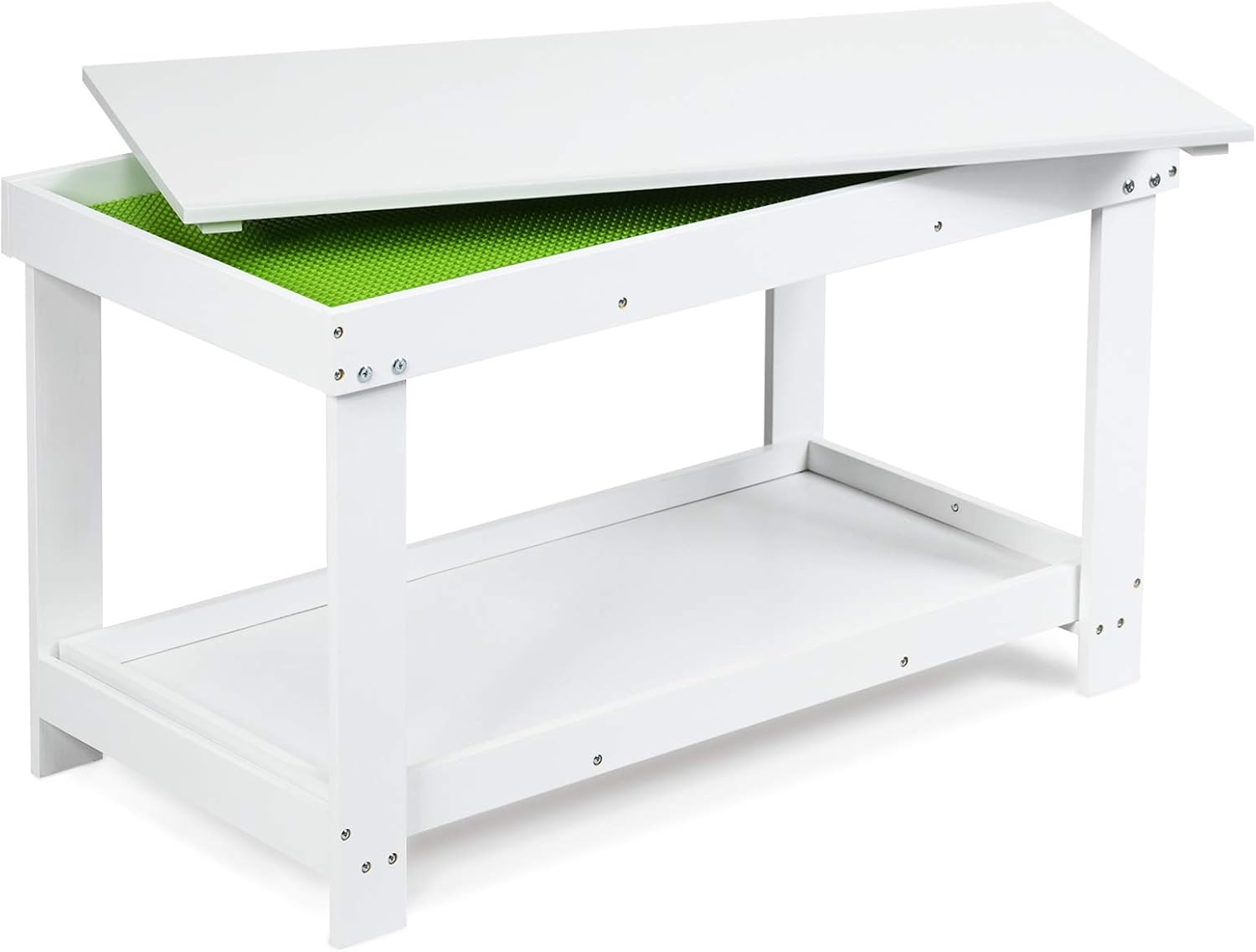 Costzon 2 in 1 Kids Activity Table w/Storage, Building Block Table w/Board for Bricks Crafts Arts Draw, Children Solid Wood Play Table Desk for Playroom, Preschool Toddler Boys & Girls Gift (White)