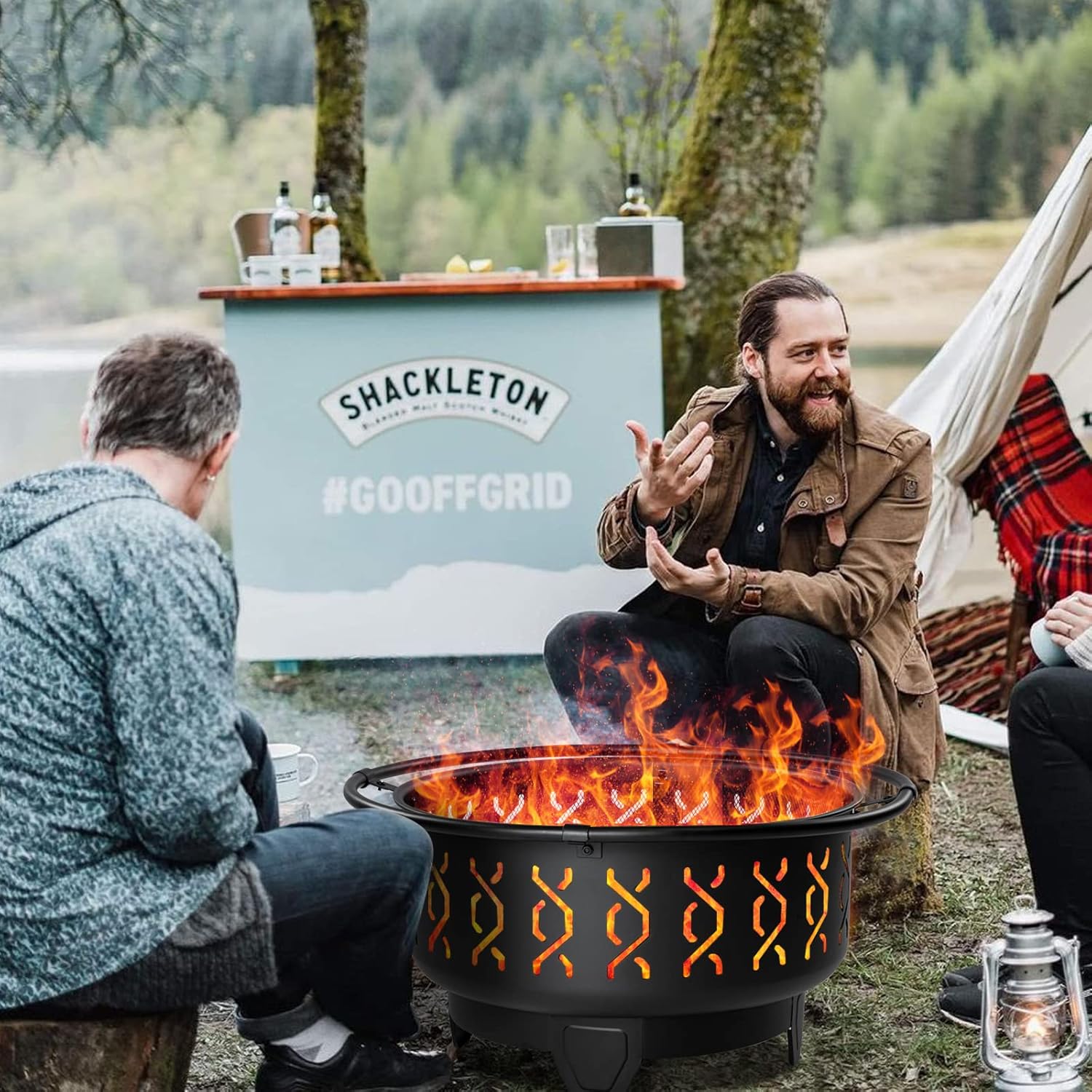 SINGLYFIRE 30 Inch Fire Pits for Outside Firepit Wood Burning Fire Pit Outdoor Bonfire Pit Steel Firepit Bowl for Patio Backyard Camping,with Ash Plate,Spark Screen,Log Grate,Poker