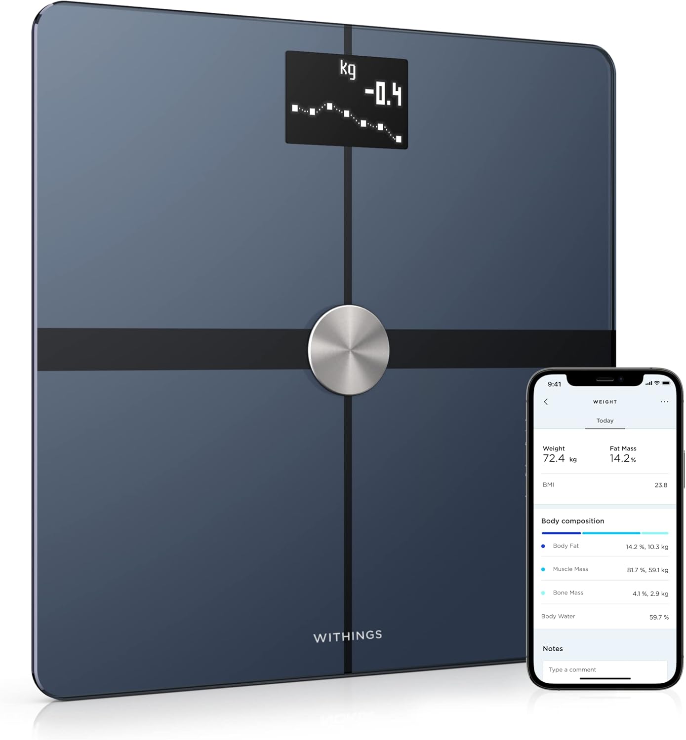 Withings Body+ - Digital Wi-Fi Smart Scale with Automatic Smartphone App Sync, Full Body Composition Including, Body Fat, BMI, Water Percentage, Muscle & Bone Mass, with Pregnancy Tracker & Baby Mode