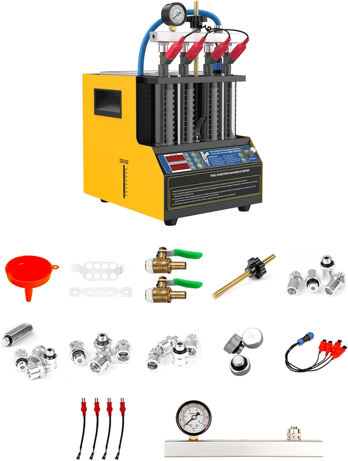 LINXINO Automotive Fuel Injector Cleaner & Tester 110V, Car Fuel Injector Ultrasonic Cleaning Machine 4-Cylinders Heating The Fluid for Vehicle Motorcycle