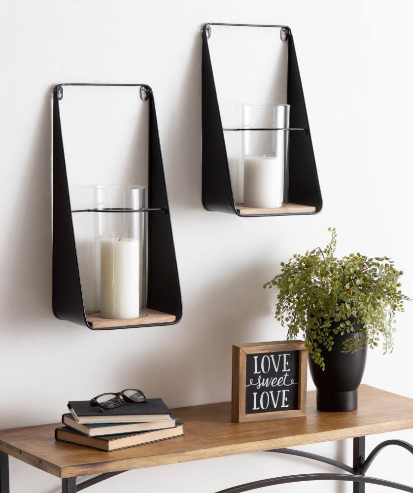 Kate and Laurel Blackwell Natural/Black Metal Candle Sconce (Set of 2)