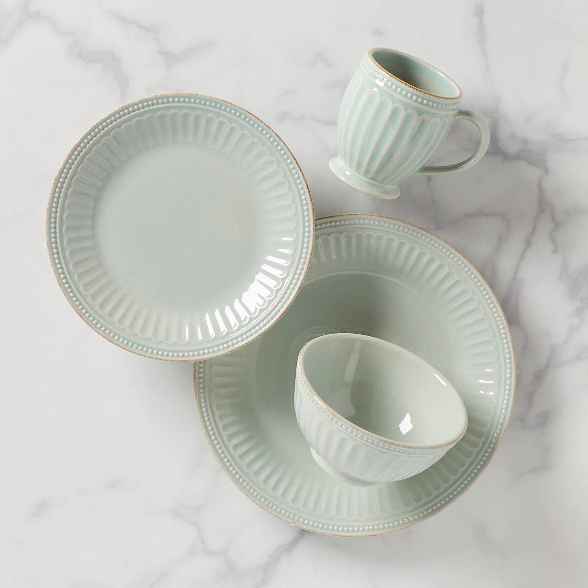 Lenox French Perle Groove 4 Piece Place Setting - Ice Blue