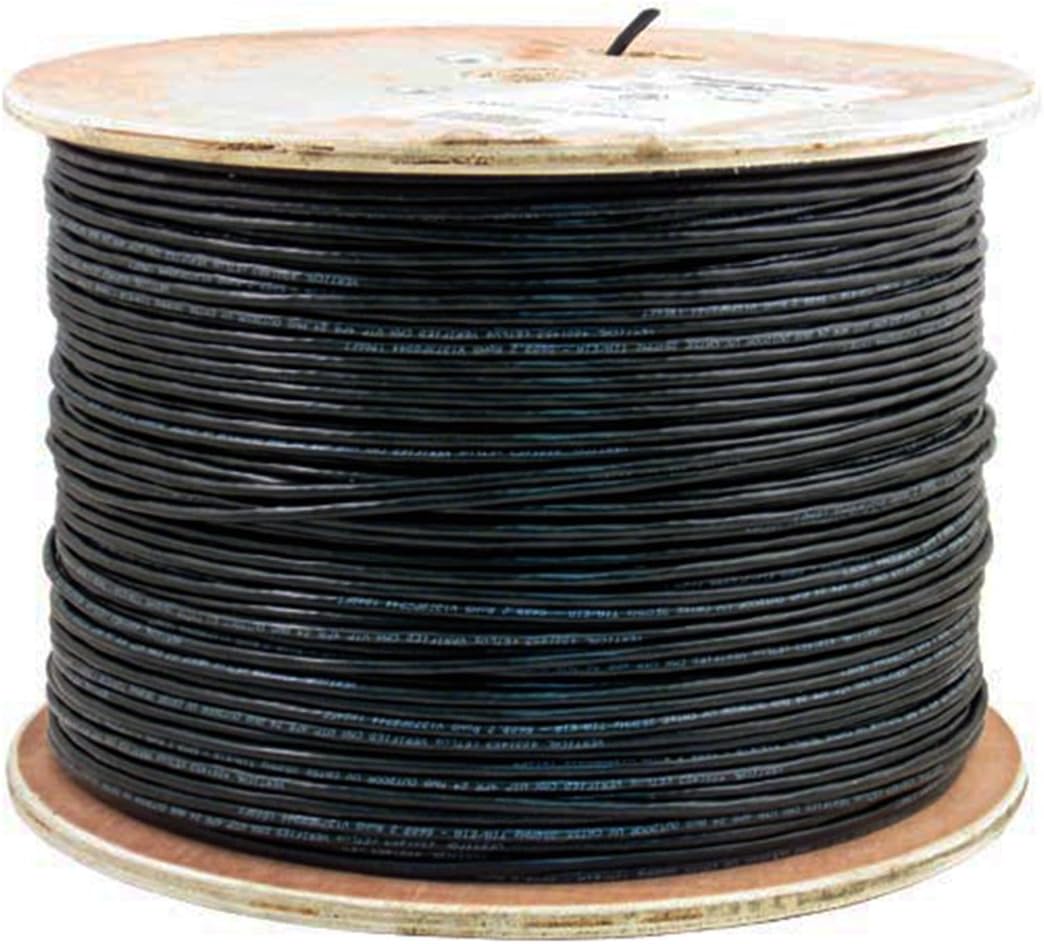 Vertical Cable Cat5e, 350 Mhz, UTP, UV Jacket, Outdoor, CMX, 2000ft, Black, Bulk Ethernet Cable, Wooden Spool
