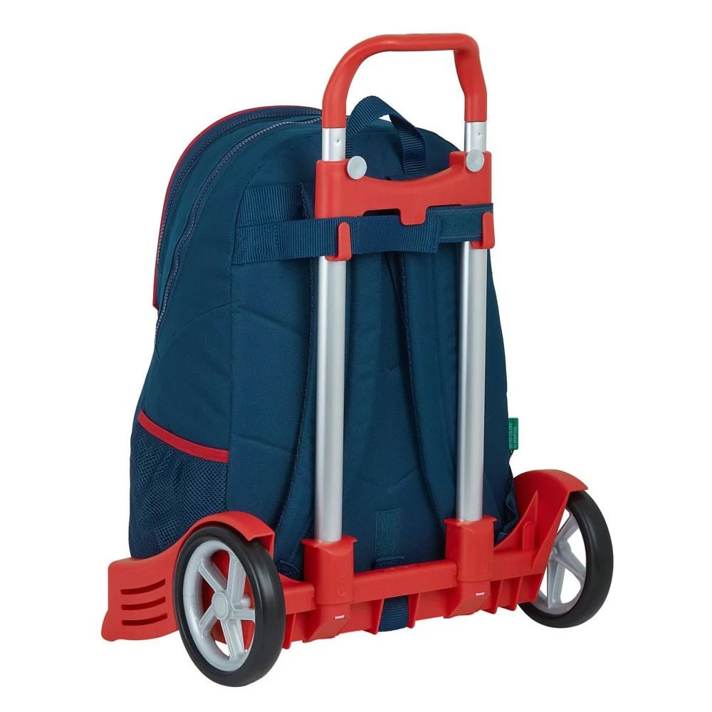 School Rucksack with Wheels Evolution Benetton Navy Navy Blue