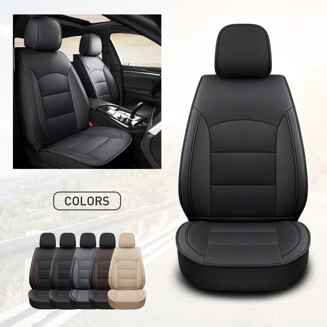 Car Seat Covers Full Set, Front and Back Split Bench Seat Covers with Headrest, Waterproof and Durable Faux Leather Automotive Seat Cushion, Comfortable Seat Protector for Car SUV, Black