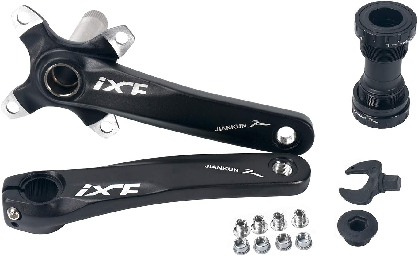 JIANKUN Bike Crank Arm Set 170mm 104 BCD with Bottom Bracket Kit and Chainring Bolts for MTB BMX Road Bicycle, Compatible with Shimano, FSA, Gaint (Black)