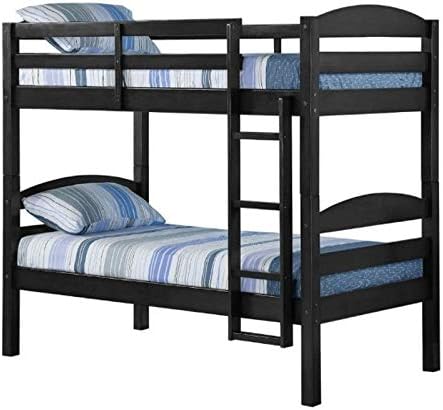 Pemberly Row Twin Over Twin Solid Wood Bunk Bed in Black