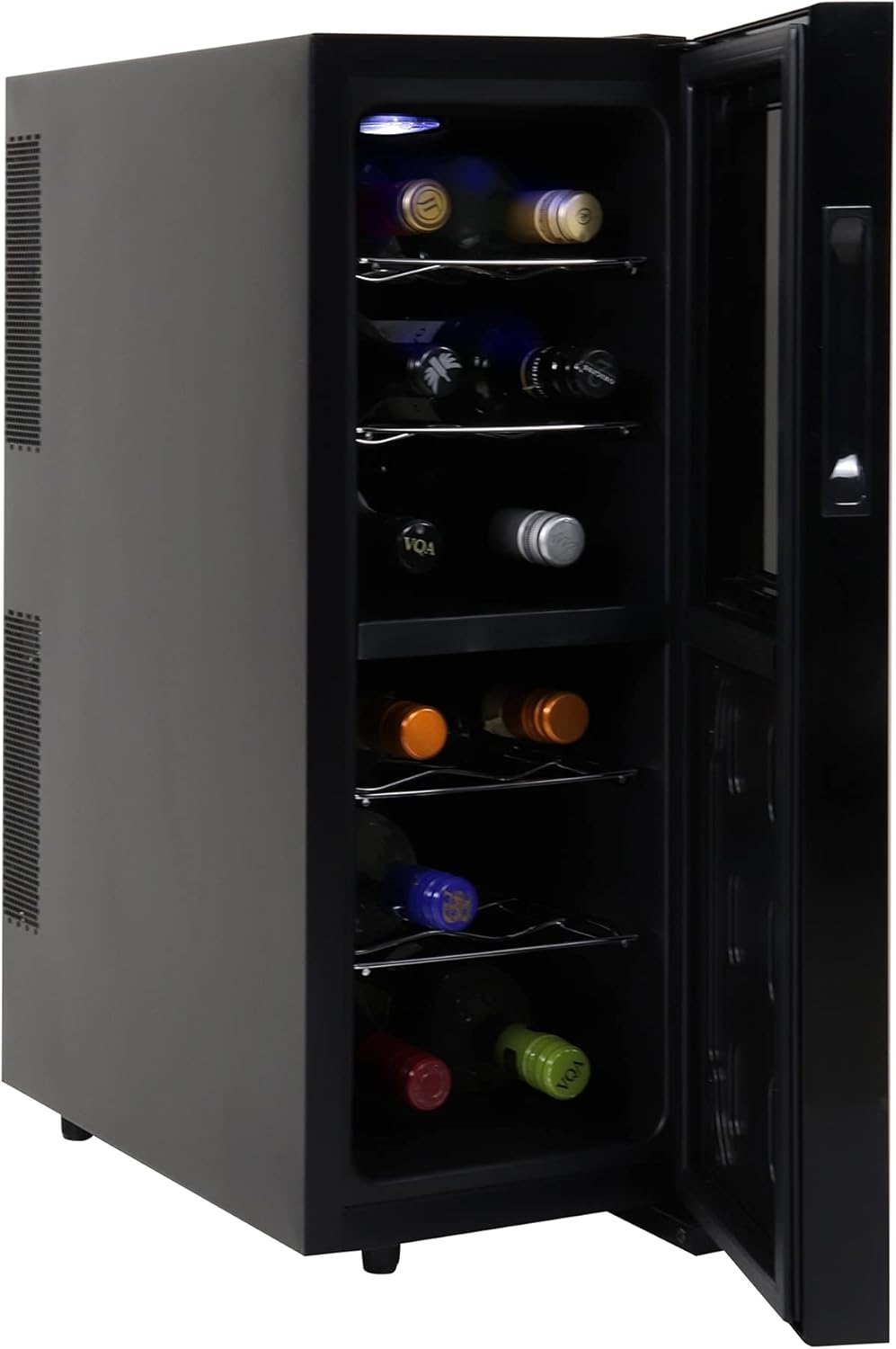 Koolatron WC12DZ, Dual Zone Thermoelectric Cooler 12 Bottle Capacity with Digital Temperature Controls-Wine Cellar with Quiet Cooling Power and 4 Removable Shelves, Black/Silver