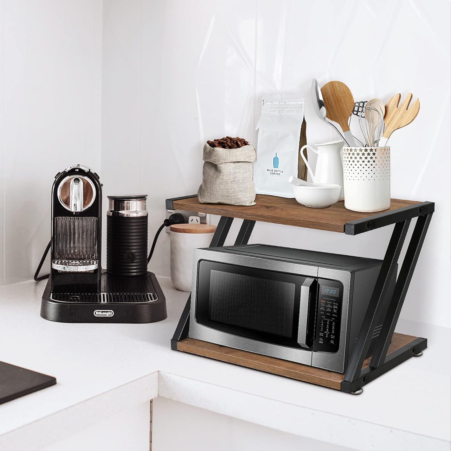 Desktop Stand for Printer - Desktop Shelf with Anti - Skid Pads for Space Organizer as Storage Shelf, Book Shelf, Double Tier Tray with Hardware & Steel