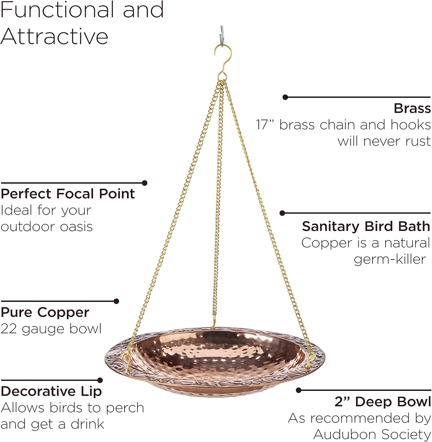 Pure Copper Hanging Bird Bath by Good Directions Pack of 2