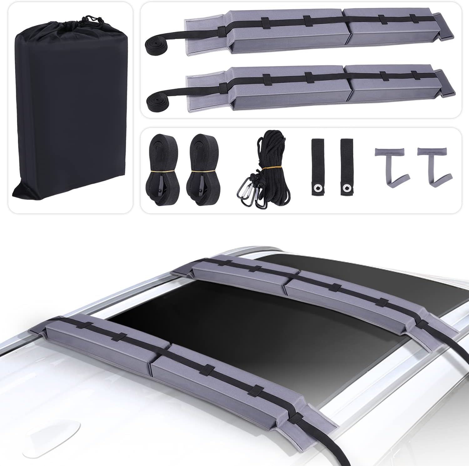 Rxicdeo Universal Foldable Car Soft Roof Rack Pads with Straps