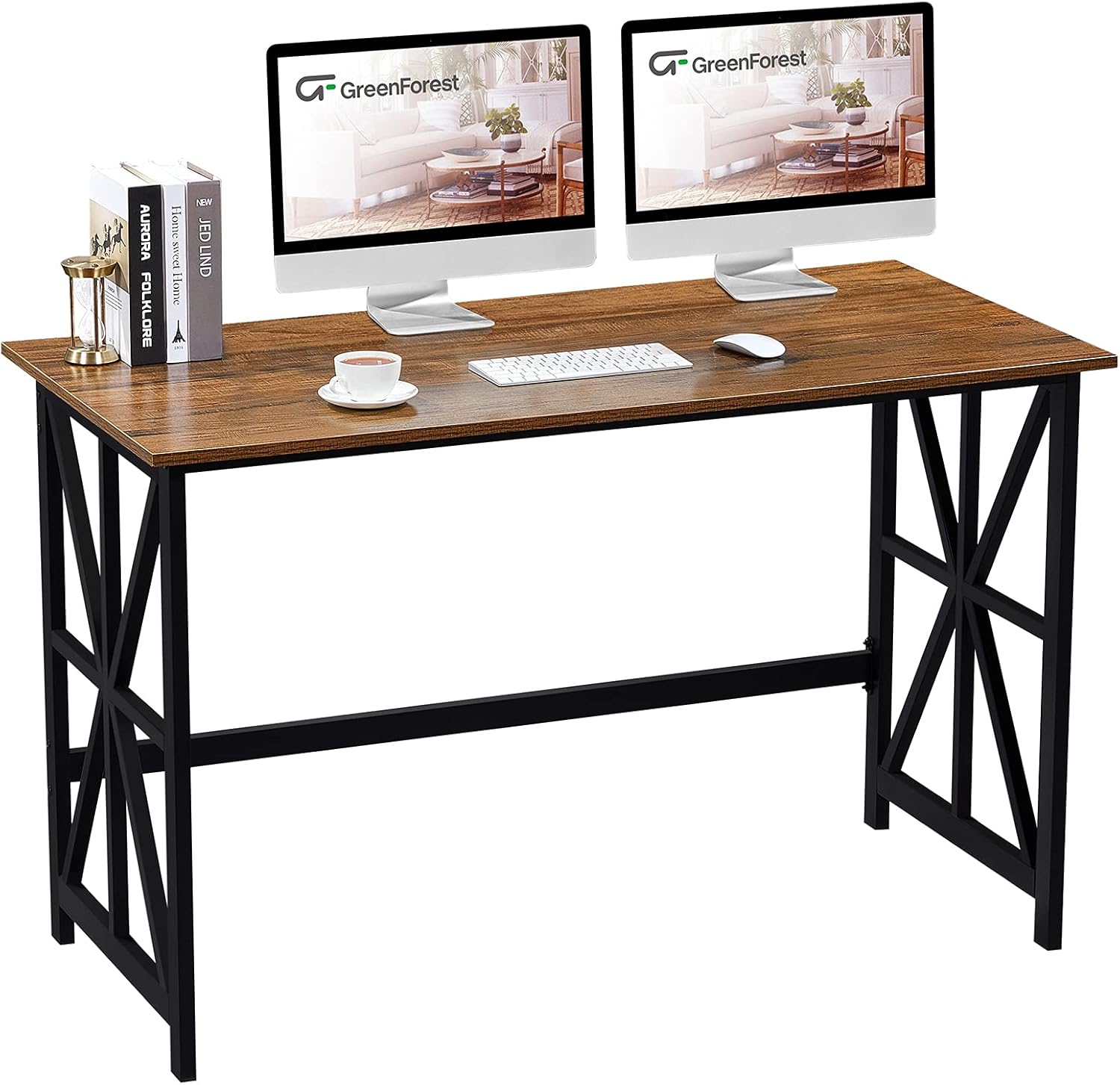 GreenForest 47 Inch Writing Computer Gaming Desk Modern Simple PC Laptop Notebook Workstation for Home Office, Walnut Pack of 2