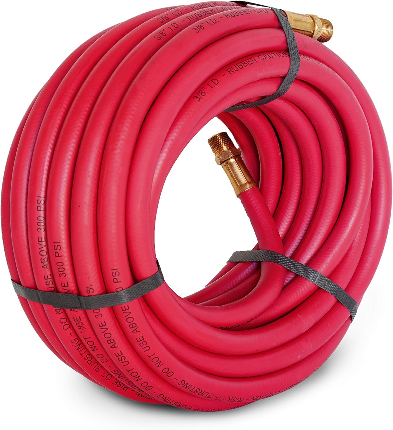 Steelman 50-Foot x 3/8-Inch ID Rubber Air Hose for Pneumatic Tools, 3/8-Inch Male NPT Brass Fittings, 300-PSI Working Pressure, Abrasion/Chemical Resistant, Premium Rubber Pack of 2