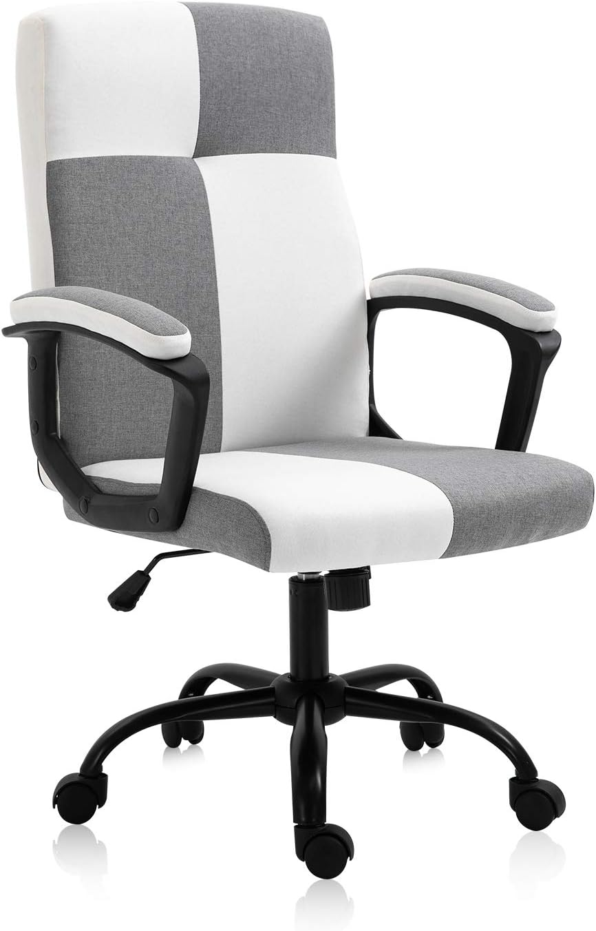 SEATZONE High Back Home Office Desk Chair, Fabric Office Chair with Armrests and Wheels, Ergonomic Executive Chair for Adults, Grey & White