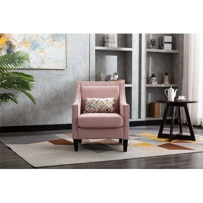 Accent Armchair Living Room Chair Red Barrel Studio Fabric: Pink 100% Linen