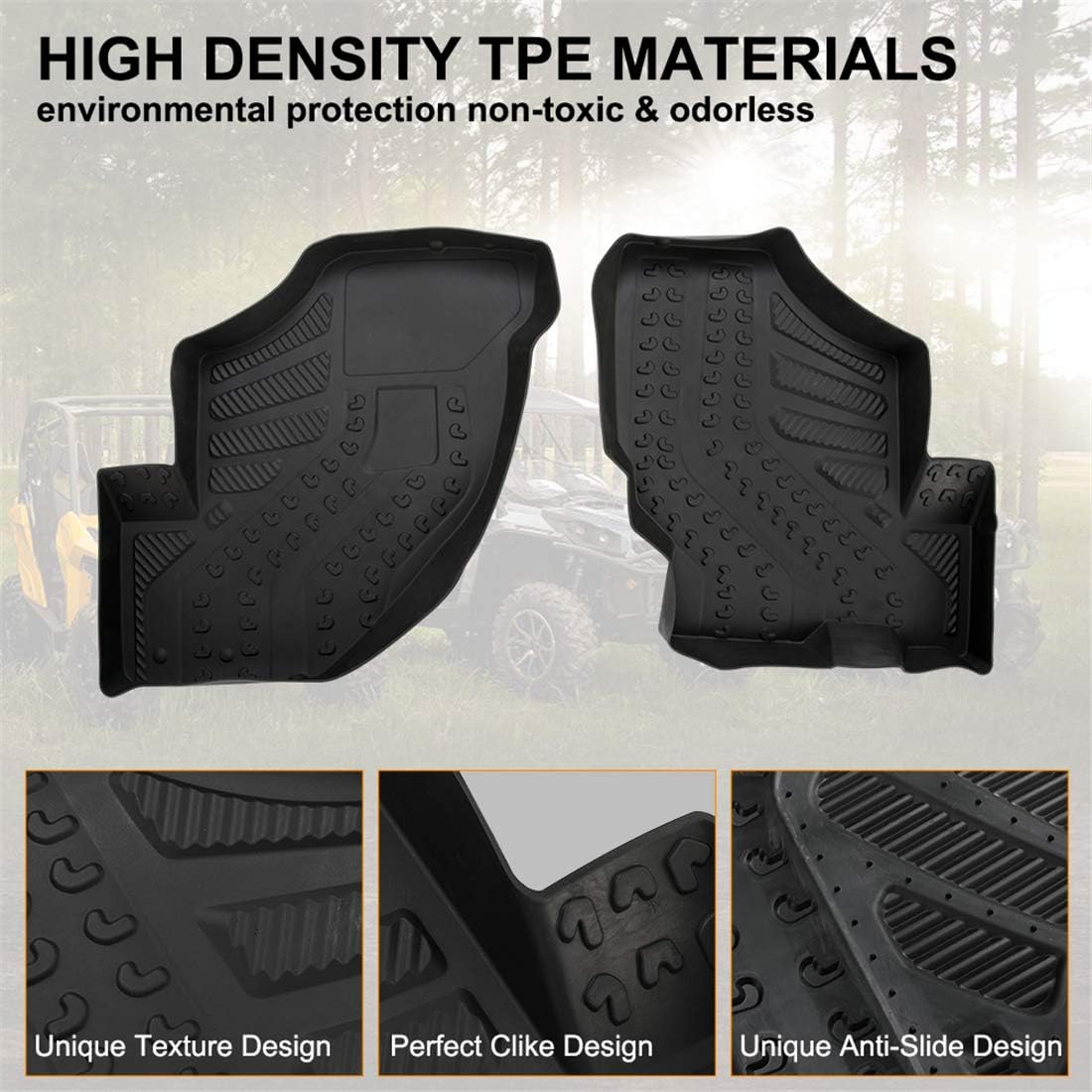 Kiwi Master Floor Mats Compatible for 2012-2020 Can-Am Commander/Maverick Front Row TPE Floor Liners All Weather Protection Slush Mat Black