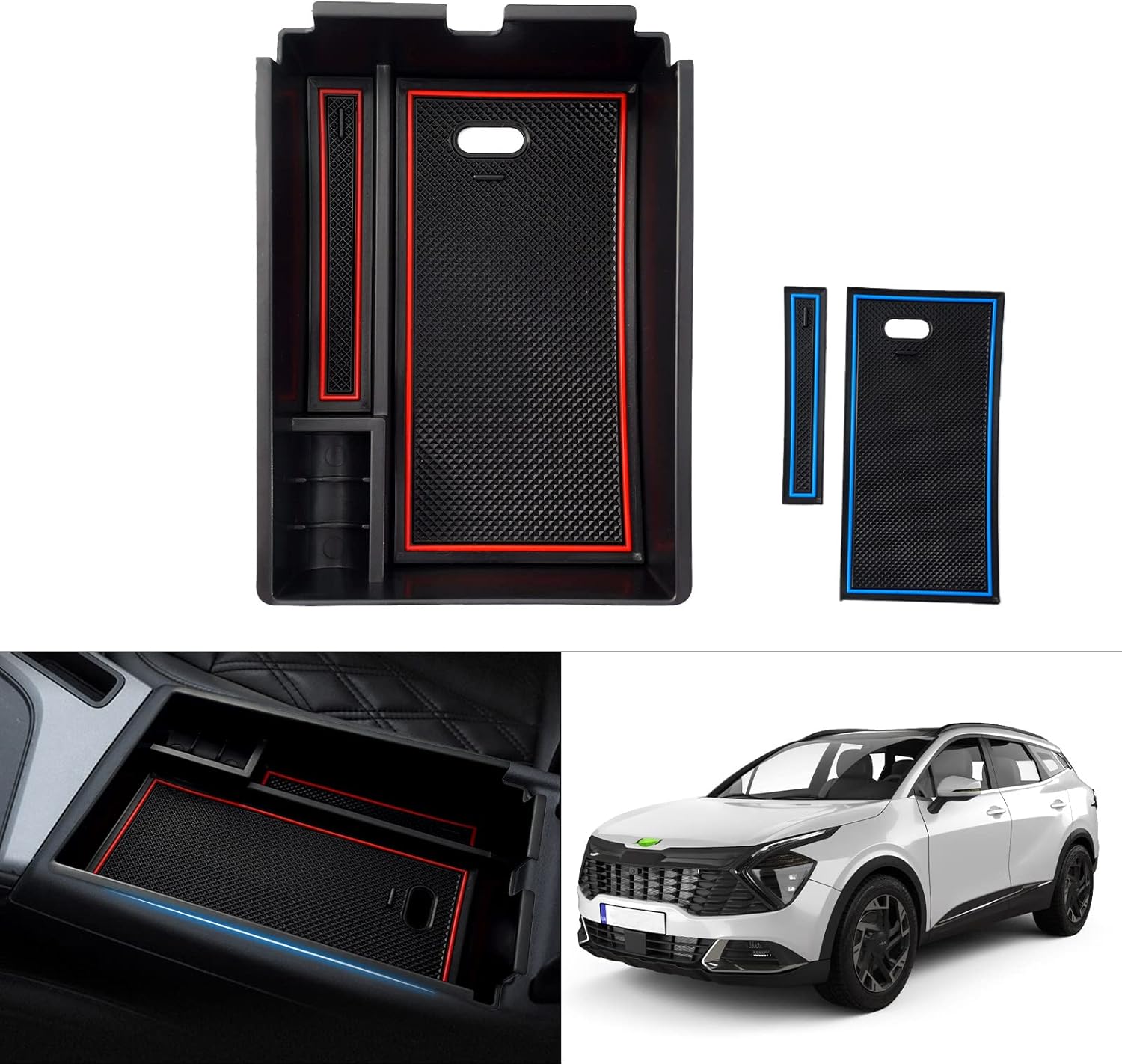Autorder Compatible with Center Console Organizer KIA Sportage 2023 Accessories Fifth Generation (NQ5) Armrest Box Secondary Storage Box Insert Tray with Two Color Mats