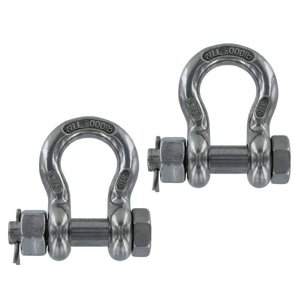 1/2x22 Stainless Steel Bolt Type Anchor Shackle Type 316 - 2 Pack