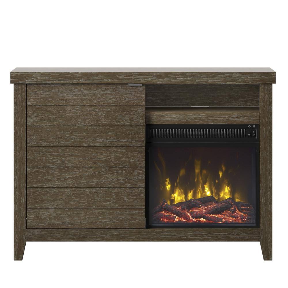 Twin Star Home 42 in. Media Mantel Freestanding Electric Fireplace with Louvered Door in Hooper Oak
