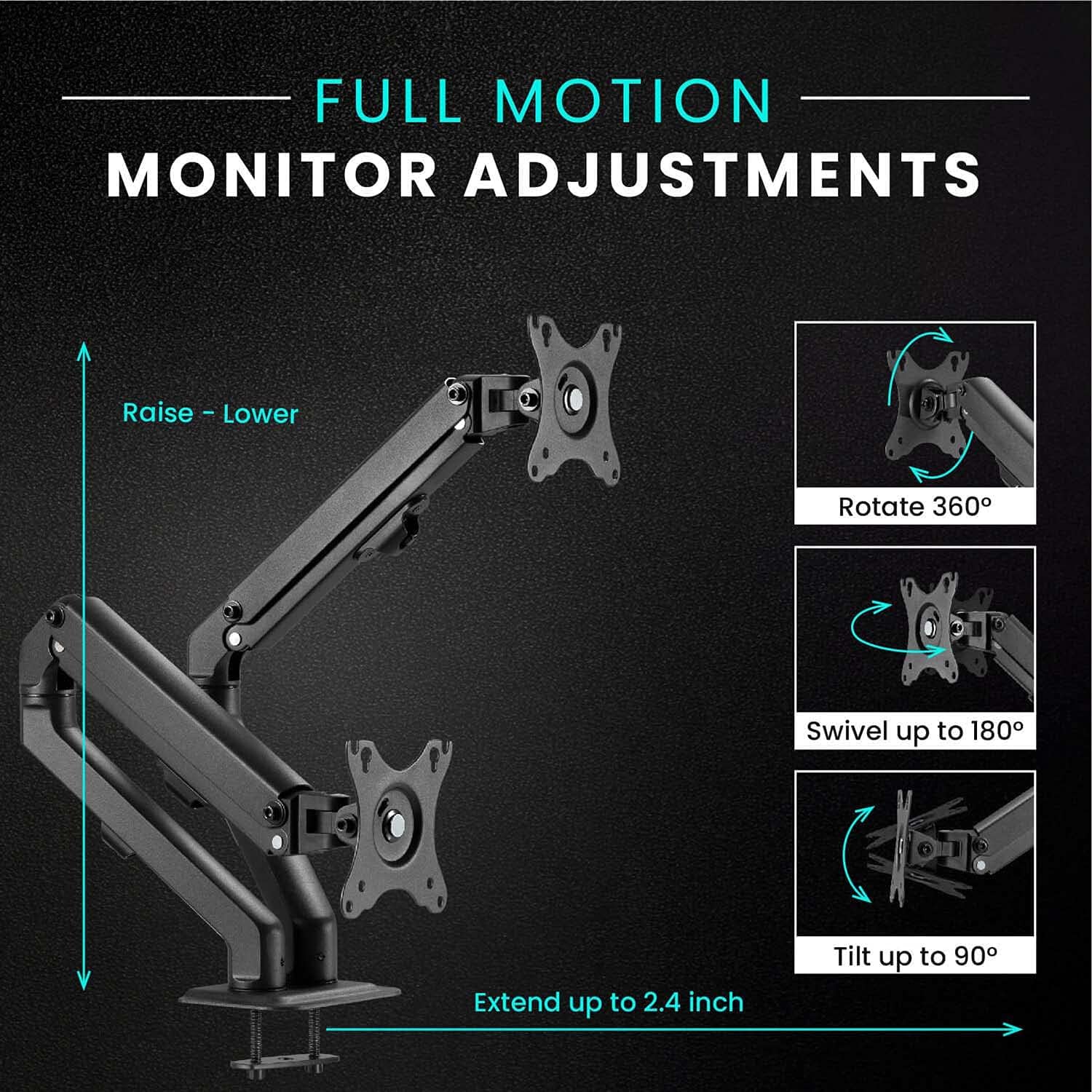 Dual Monitor Stand, Monitor Stands for 2 Monitors, Dual Monitor Mount for 17''-27'' Inch or 4.4-15.4 Lbs Each Arm, Swivel VESA Mount 75x75mm or 100x100mm, Dual Monitor Arm Pack of 2