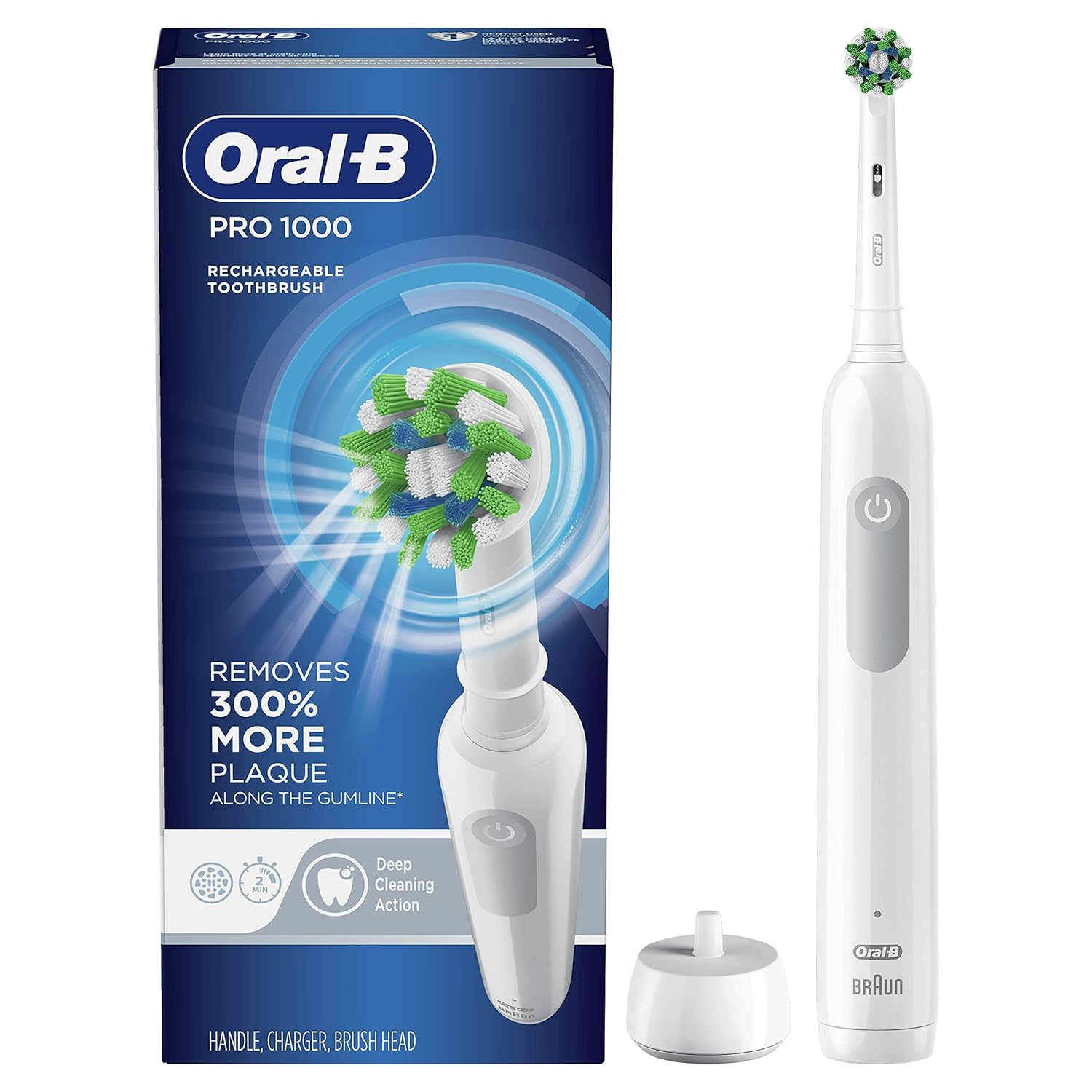 Oral-B Pro 1000 Power Rechargeable Electric Toothbrush Powered by Braun ,1 count , White (Packaging may vary) Pack of 2