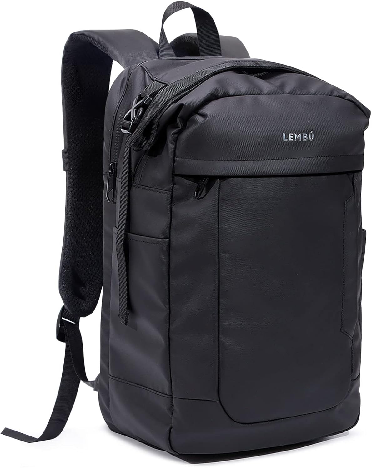 Roll Top Travel Backpack Water-Resistant Buckle Hiking Backpacks Fits 15.6 inch Laptop Black